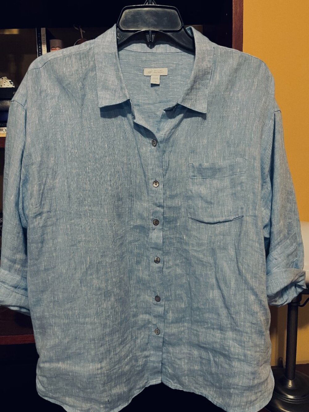 J. Jill Light Blue 100% Linen Button-Front Shirt LP